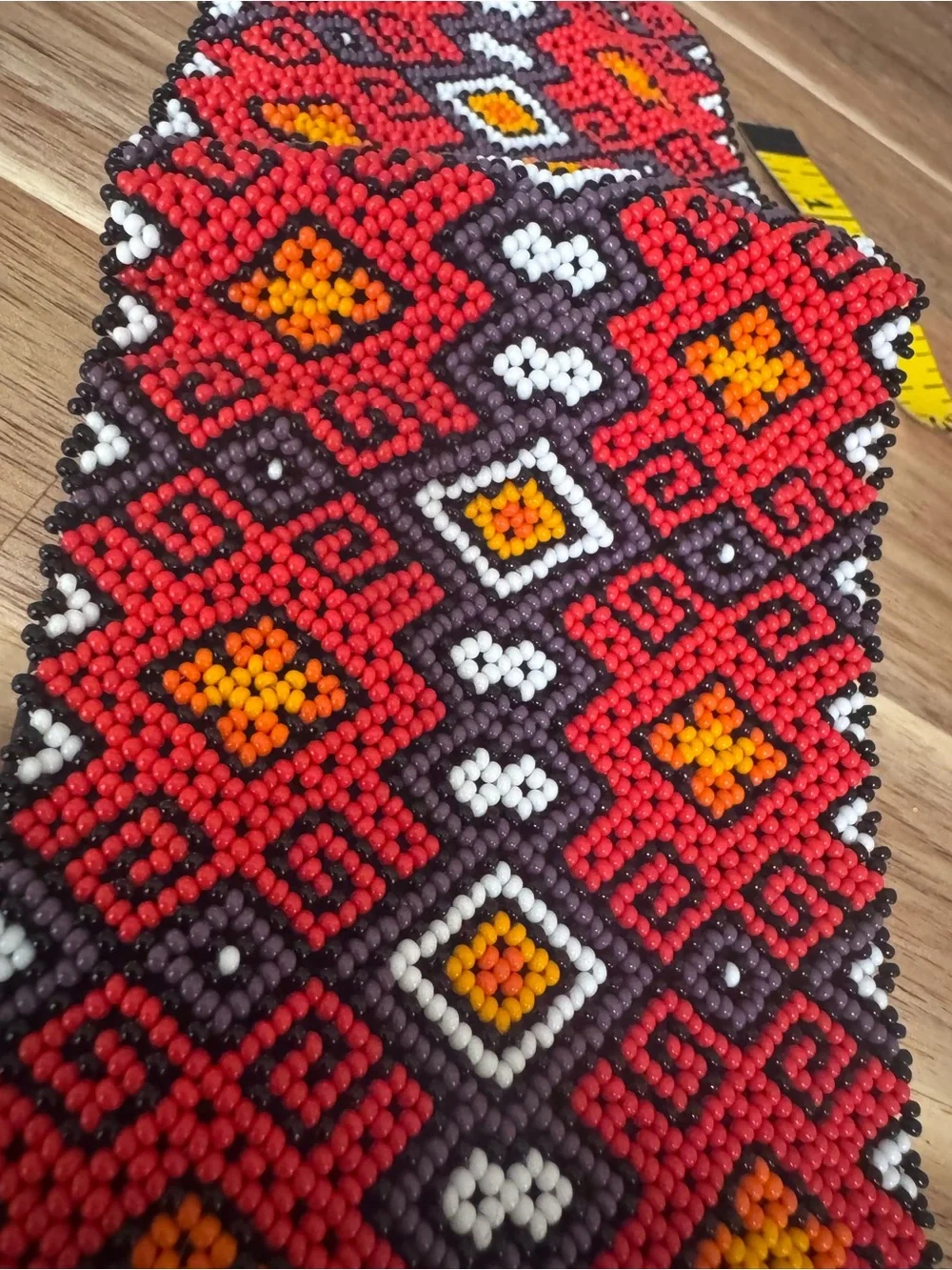 Seed Beaded Men’s Bifold wallet with Geometric design genuine cowhide
